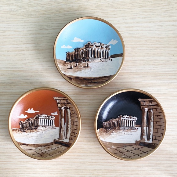 Other - VTG Mini Plates Greece Parthenon Terracotta Boho